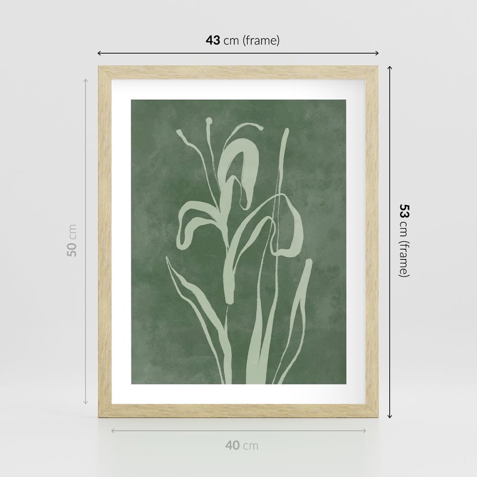 Plakat w ramie 40x50 - Zielony Oddech - zielona abstrakcja, zgaszona zieleń - rama drewno