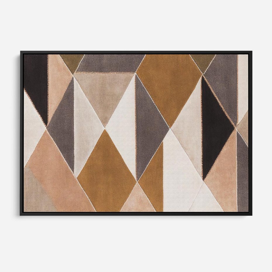 Obraz w ramie 100x70 - Odblaski niespełnionych marzeń - kompozycja z trójkątów, mix kolorów ziemi - rama czarna