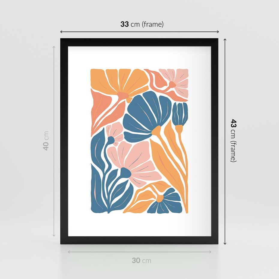 Plakat w ramie 30x40 - Wibracje Kolorowych Wiatrów - kwiaty, pastelowe kolory - rama czarna