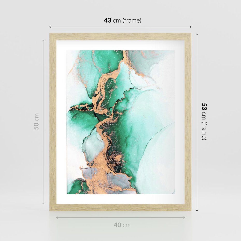 Plakat w ramie 40x50 - Marmur, Zieleń i Złoto - marmur, zieleń i złoto - rama drewno