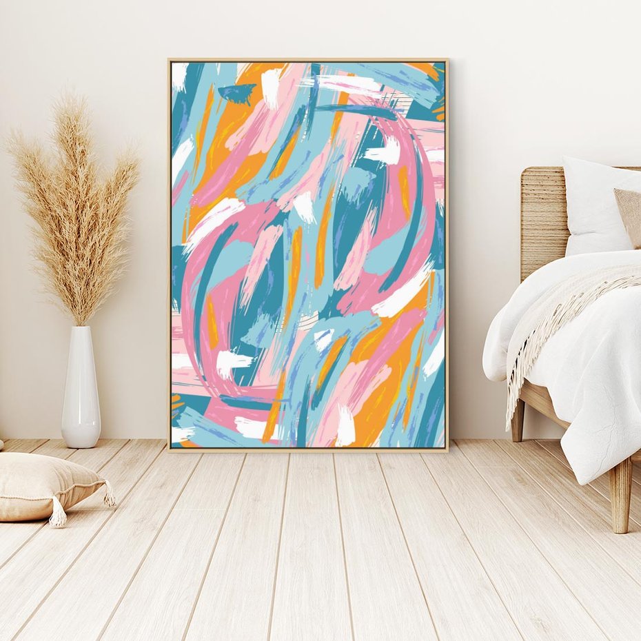 Obraz w ramie 80x120 - Refleksje w krainie abstrakcji - abstrakcja, energiczne pociągnięcia pędzla - rama drewno