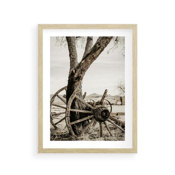 Plakat w ramie 30x40 - Rustykalna Tradycja - koło starego wozu, rustykalny styl - rama drewno