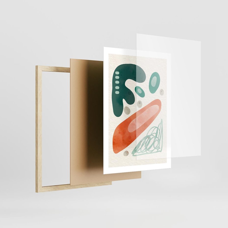 Plakat w ramie 50x70 - Podróżne Wizje - abstrakcyjne plamy, zielony - rama drewno