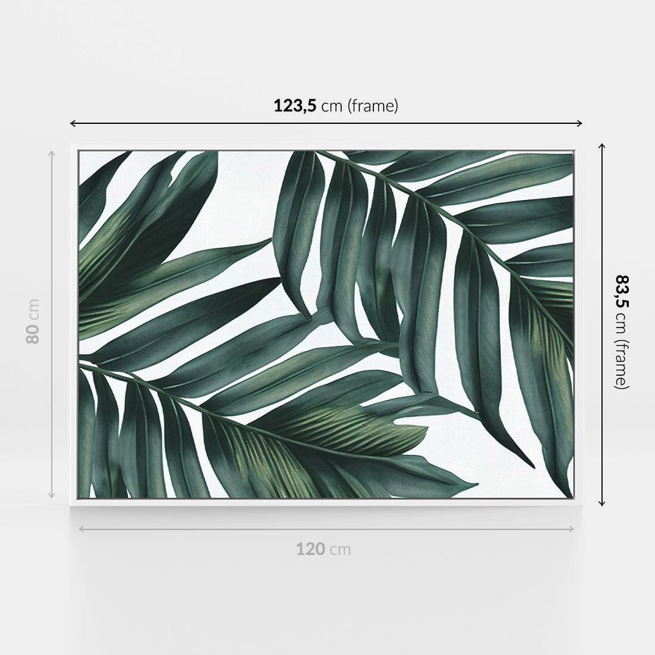 Obraz w ramie 120x80 - Ruchome liście czasu - liście palmy, tropikalne - rama biała
