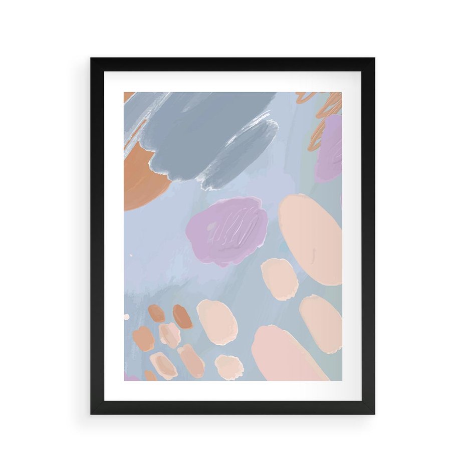 Plakat w ramie 40x50 - Migocące Pastelowe Spektrum - abstrakcyjne akwarelowe plamy, pastele - rama czarna