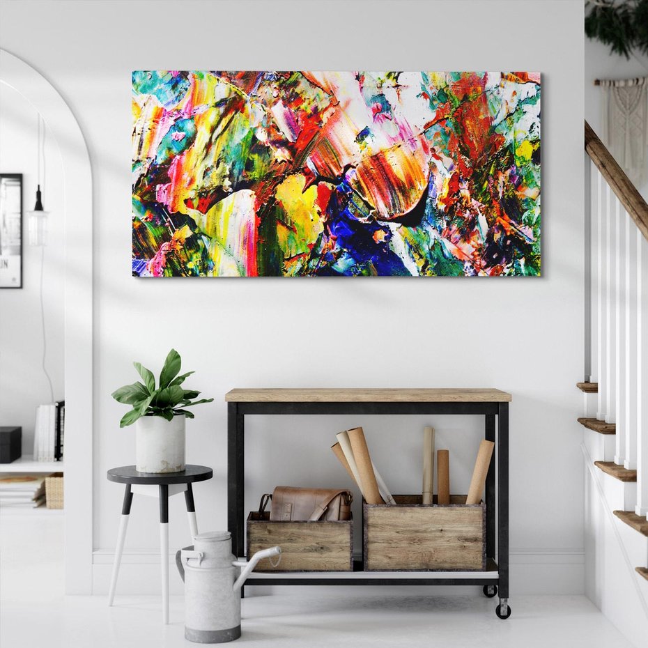 Obraz na płótnie 120x60 - Szalejące ognie kolorów - abstrakcja, farby olejne