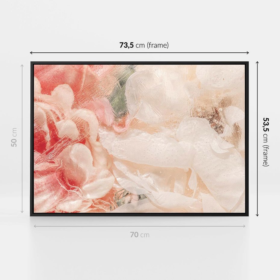 Obraz w ramie 70x50 - Kwiatowe hafty marzeń - abstrakcja przypominająca kwiaty, róże - rama czarna