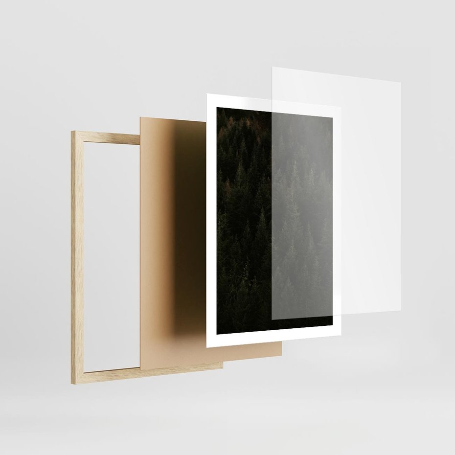 Plakat w ramie 50x70 - Ciemny las iglasty - las, iglasty - rama drewno