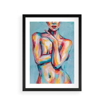 Plakat w ramie 30x40 - Nagie Natchnienie - obraz olejny, naga kobieta - rama czarna