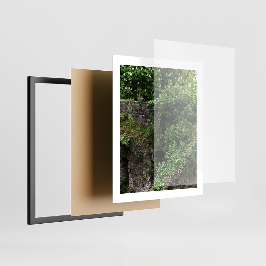 Plakat w ramie 40x50 - Żywiołowa Zieleń - mur, liście - rama czarna