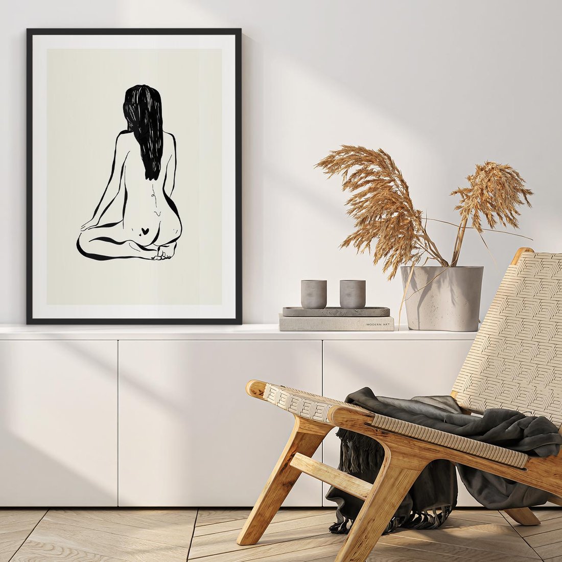 Plakat w ramie 40x50 - Minimalistyczna Piękność: Kobieta w Sztuce - grafika minimalizm, rysunek kobiety - rama czarna