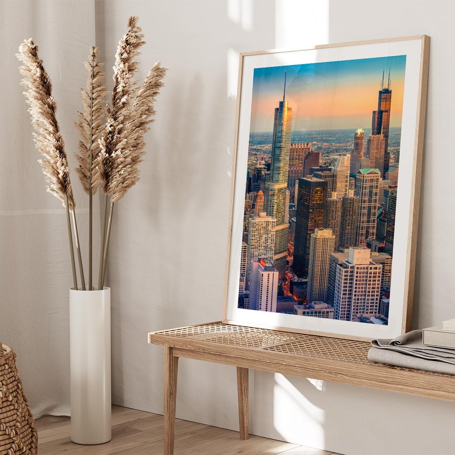 Plakat w ramie 50x70 - Wieżowce Nowego Jorku - Manhattan, wieżowce - rama drewno