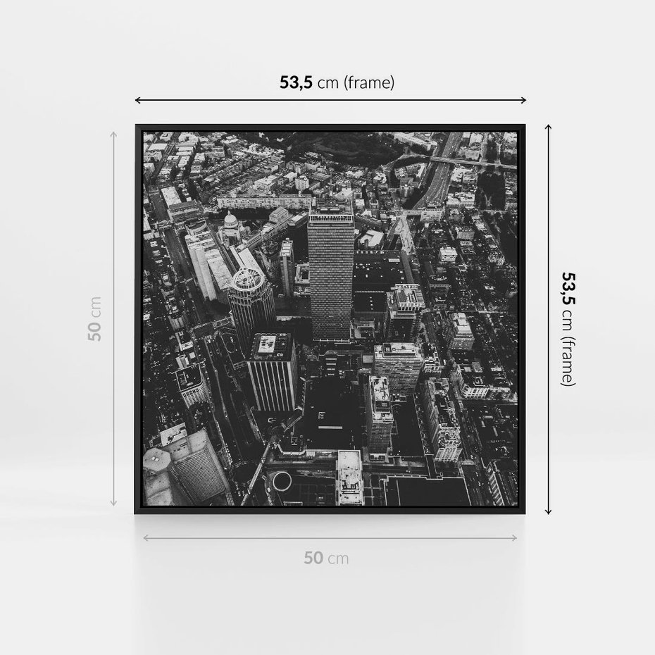 Obraz w ramie 50x50 - Kontrastujące miasto - miasto, biało - rama czarna