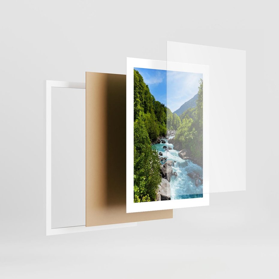 Plakat w ramie 30x40 - Górski strumyk - strumyk, góry - rama biała