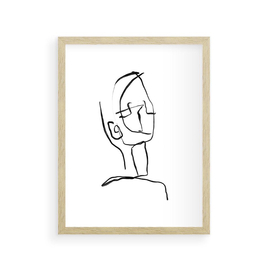 Plakat w ramie 30x40 - Migotliwe Widzenia - szkic twarzy, minimalistyczny niewyraźny - rama drewno