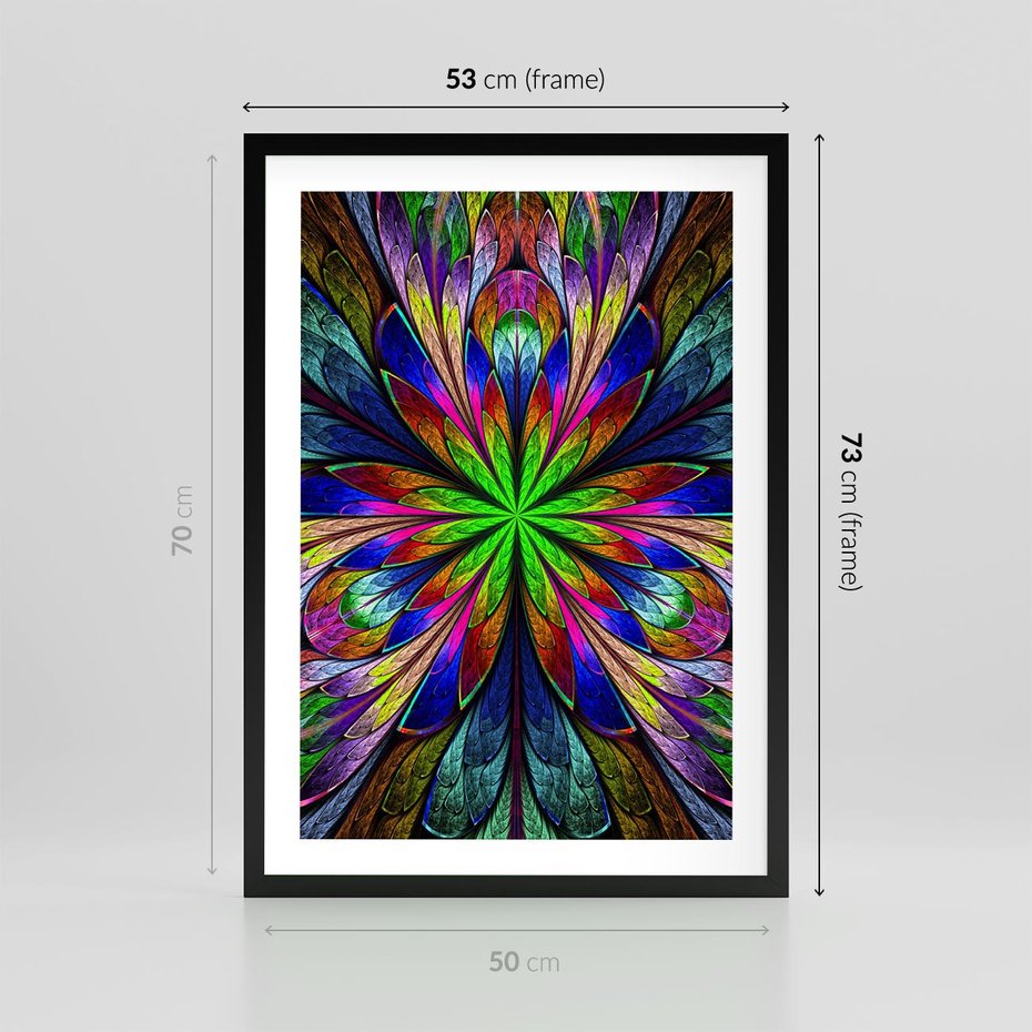 Plakat w ramie 50x70 - Witrażowa magia na płótnie - witraż, sztuka - rama czarna