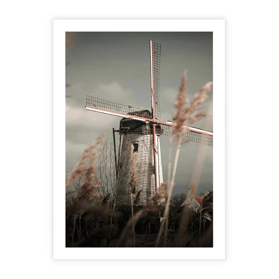 Plakat bez ramy 21x30 - Wiejska Idylla: Młyn w Polu - wiatrak, młyn w polu