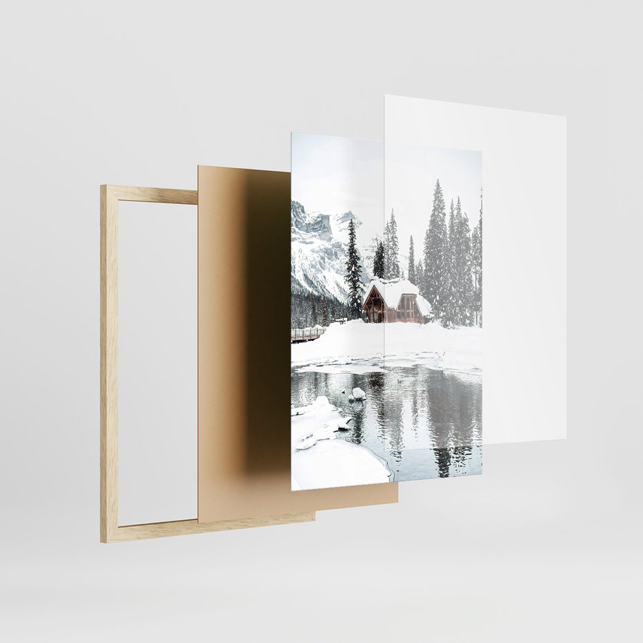 Zestaw obrazy w ramie 40x50 galeria - Zimowa, chatka, w, górach - rama drewno