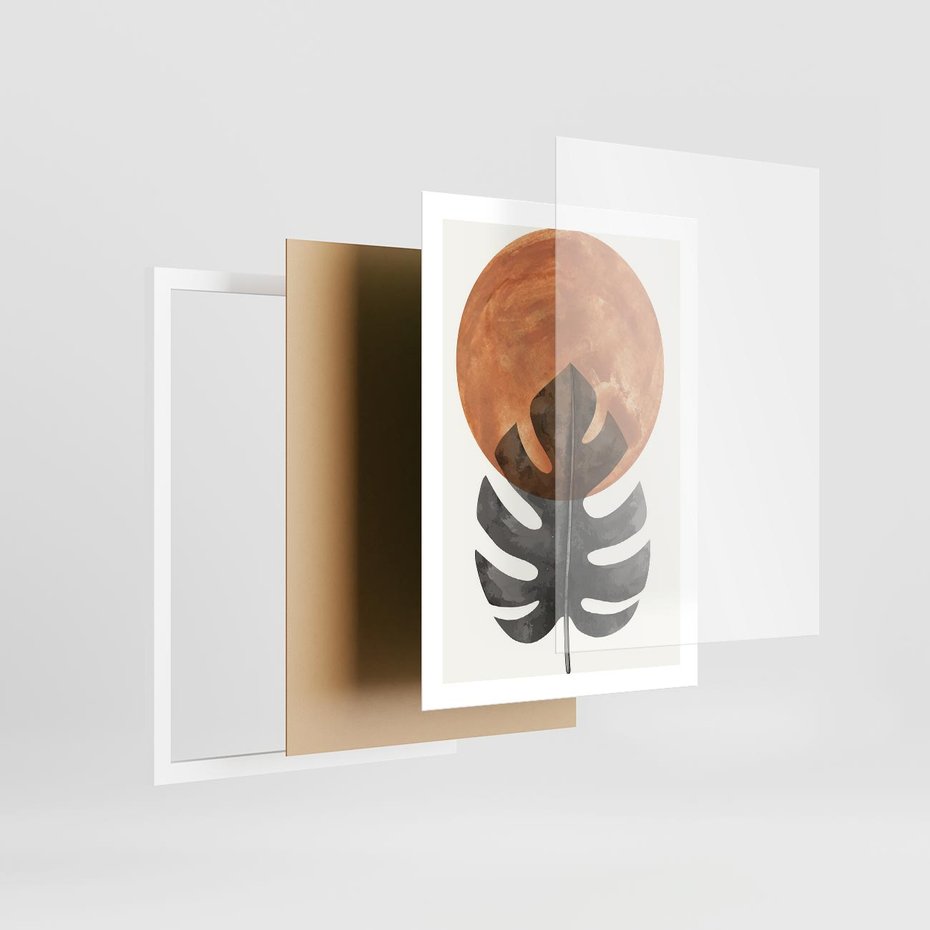 Plakat w ramie 50x70 - Natura a Sztuka - liść monstery, czarna grafika - rama biała