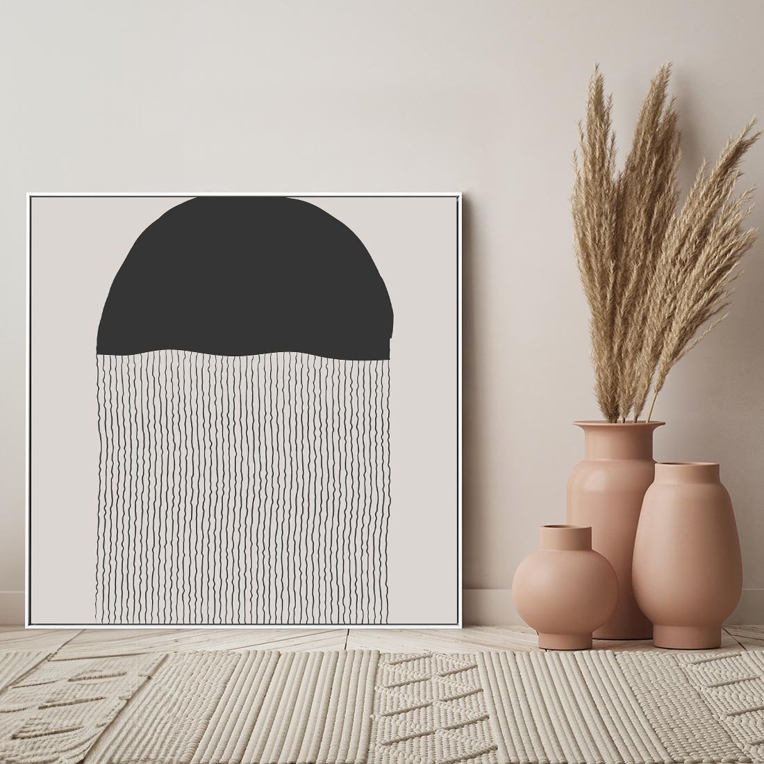 Obraz w ramie 50x50 - Wewnętrzne Widzenia - abstrakcyjna kompozycja, półkole - rama biała
