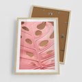 Plakat w ramie 50x70 - Różowa monstera w pełnym rozkwicie - różowa, monstera - rama drewno