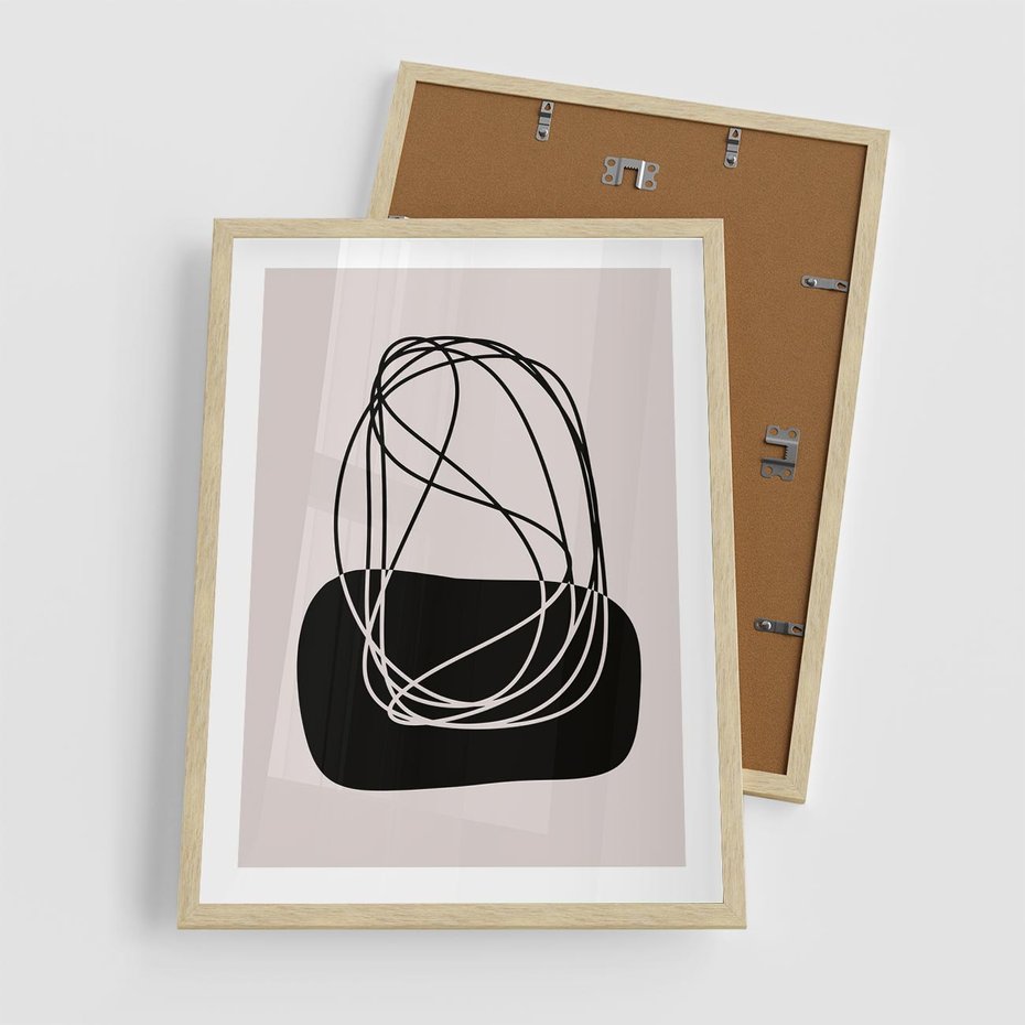 Plakat w ramie 50x70 - Linie Eksploracji - abstrakcyjne szkicowane linie, minimalizm - rama drewno