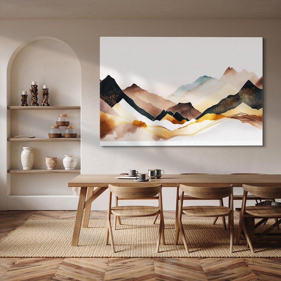 Obraz na płótnie 120x80 - Góry Tonące w Pastelach - złote pastelowe góry, akwarela