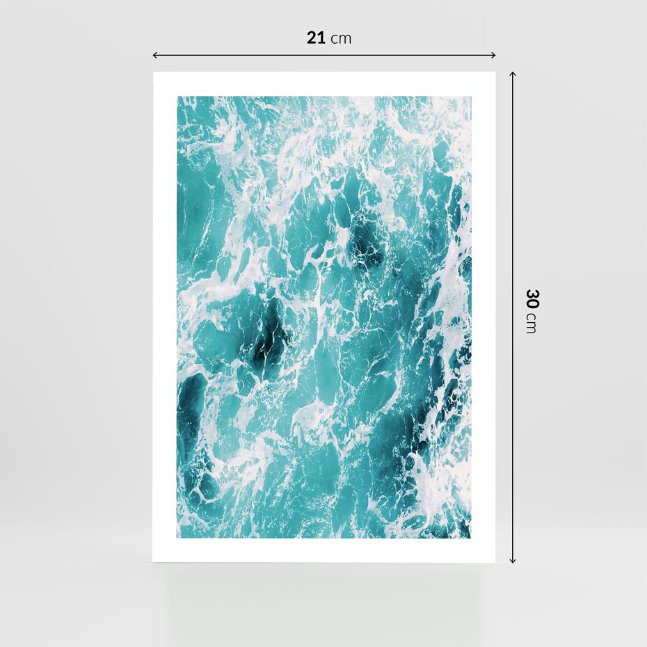 Plakat bez ramy 21x30 - Wzburzony Ocean: Widok Z Góry - wzburzony ocean, błękitna woda