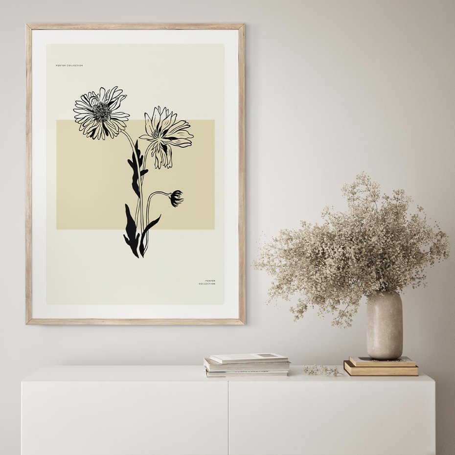 Plakat w ramie 50x70 - Kwiatowe Płótno - kwiaty, typografia - rama drewno