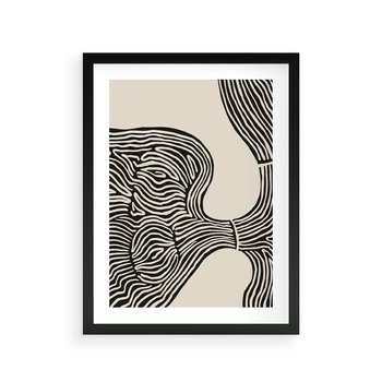 Plakat w ramie 30x40 - Harmonijne Kształty - abstrakcyjne ryciny, czarno biały - rama czarna