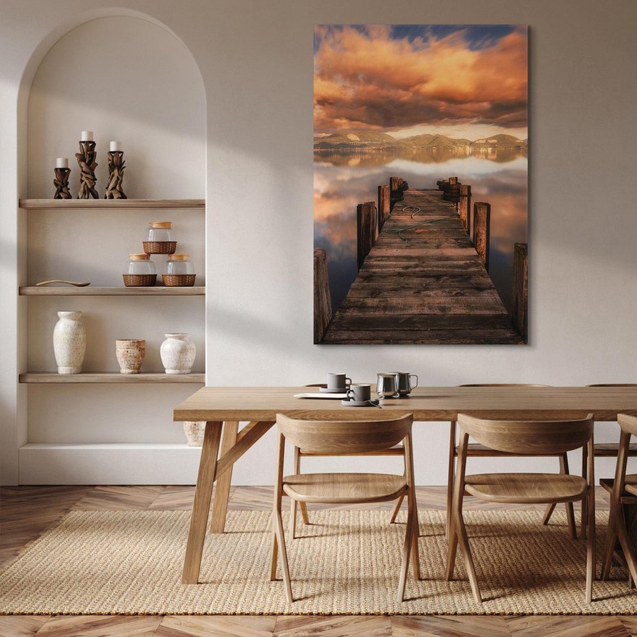 Obraz na płótnie 50x70 - Spacer po molo nad jeziorem - molo, jezioro