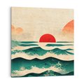 Obraz na płótnie 60x60 - Czerwone Melodie - japońska sztuka, zachód słońca nad oceanem