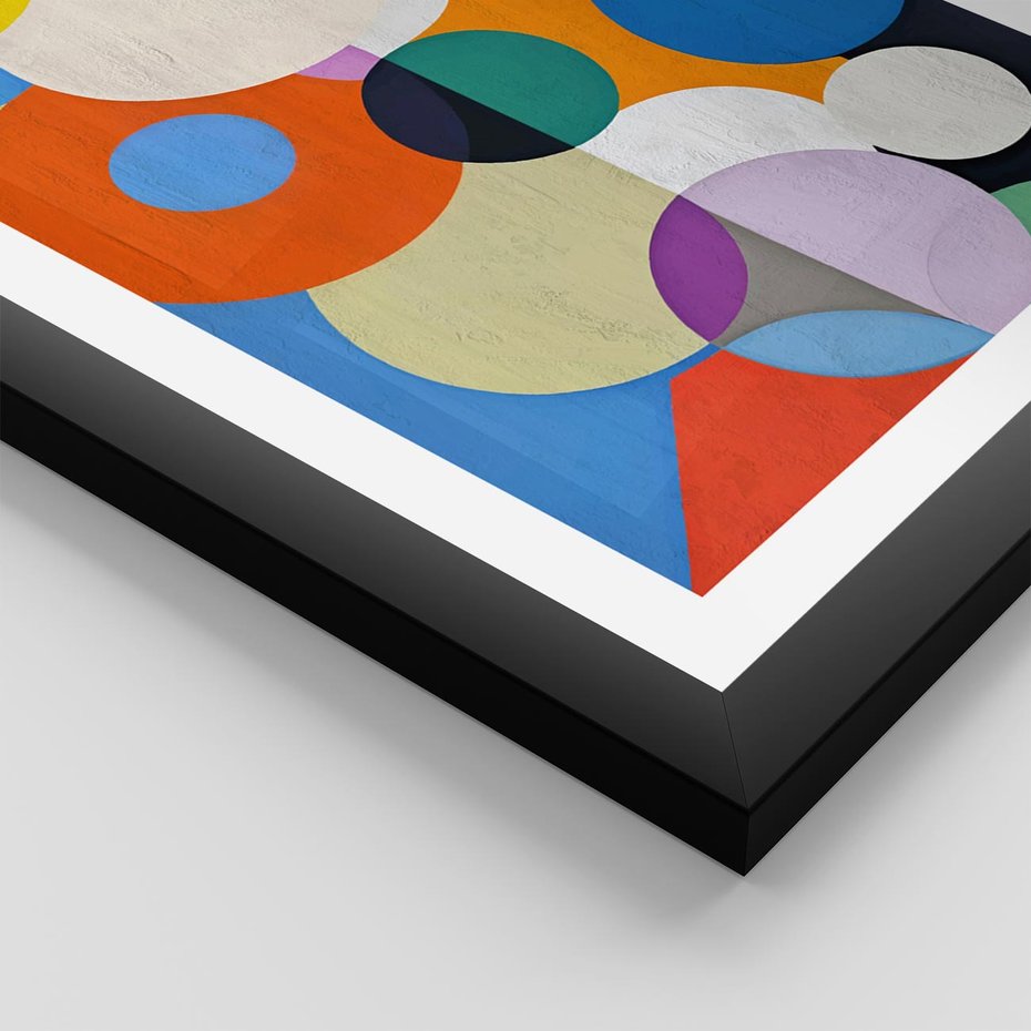 Plakat w ramie 50x70 - Tajemnicze Odbicia Czasu - abstrakcyjne geometryczne kształty, olejny obraz - rama czarna