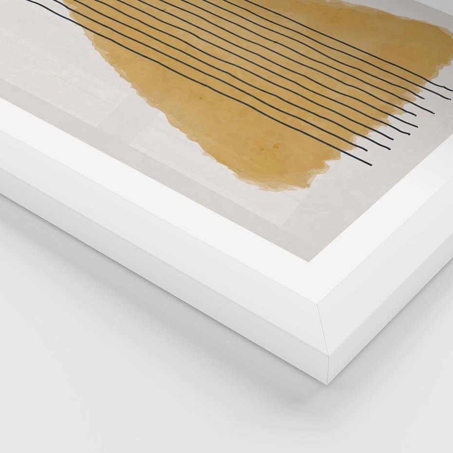 Plakat w ramie 40x50 - Migocące Impulsy - abstrakcyjna akwarelowa plama, nieregularne kreski - rama biała