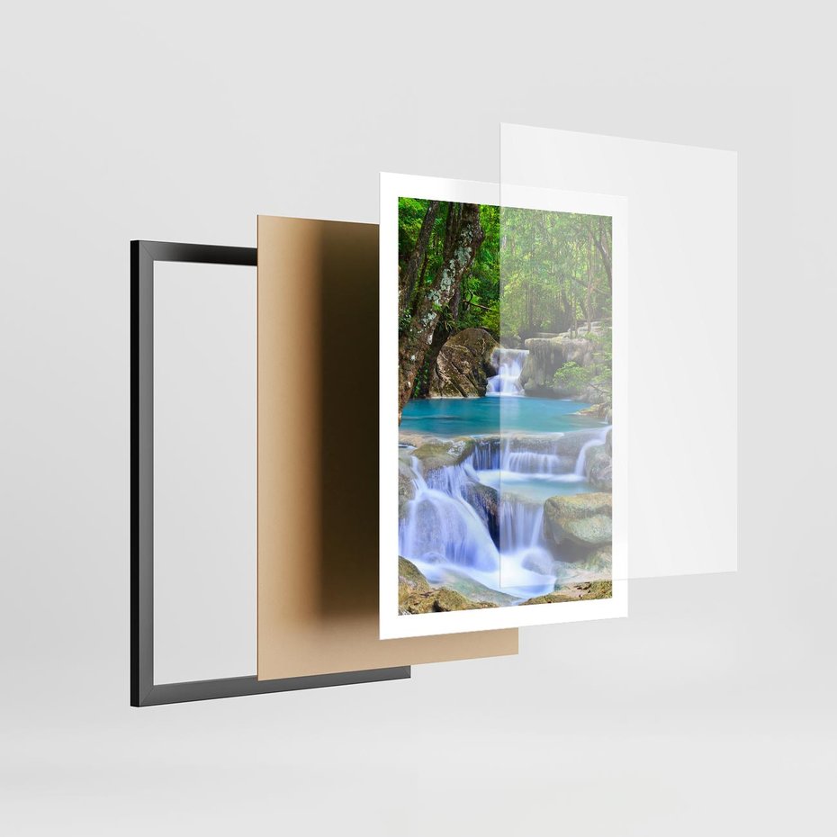 Plakat w ramie 50x70 - Siła Rzeki i Urok Wodospadu - rzeka, wodospad - rama czarna