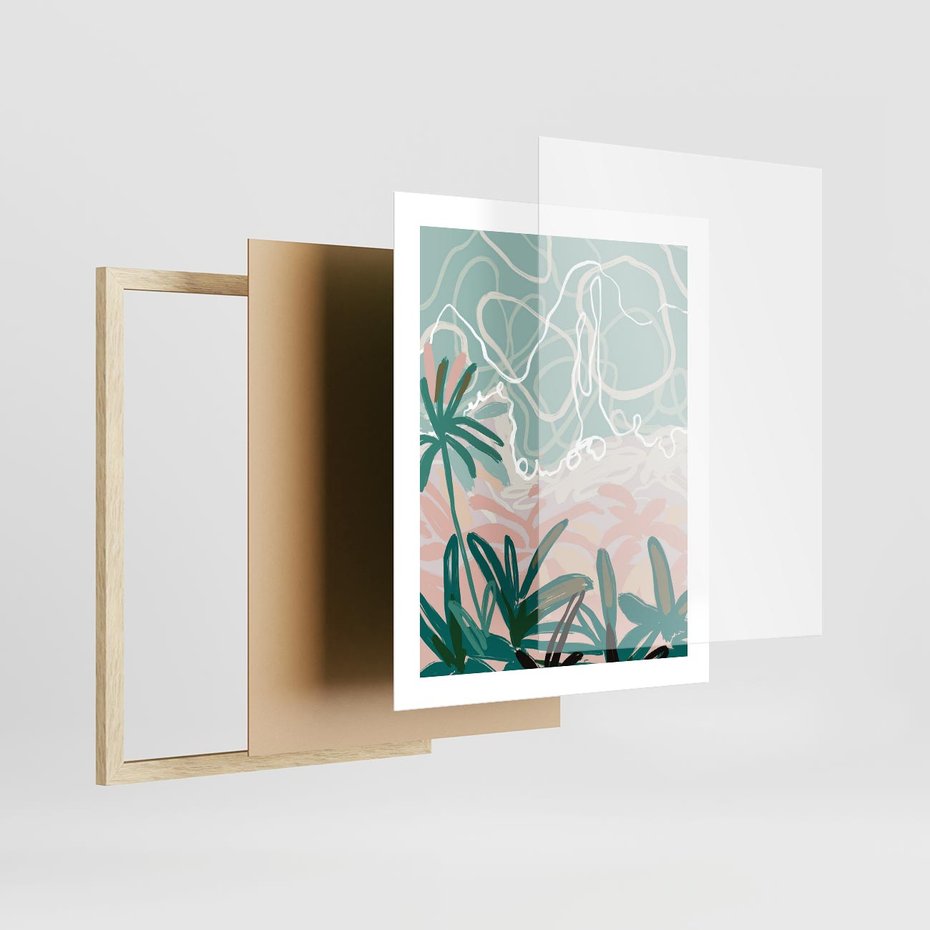 Plakat w ramie 40x50 - Rajski Stan - pastelowy krajobraz, nowoczesny plakat - rama drewno