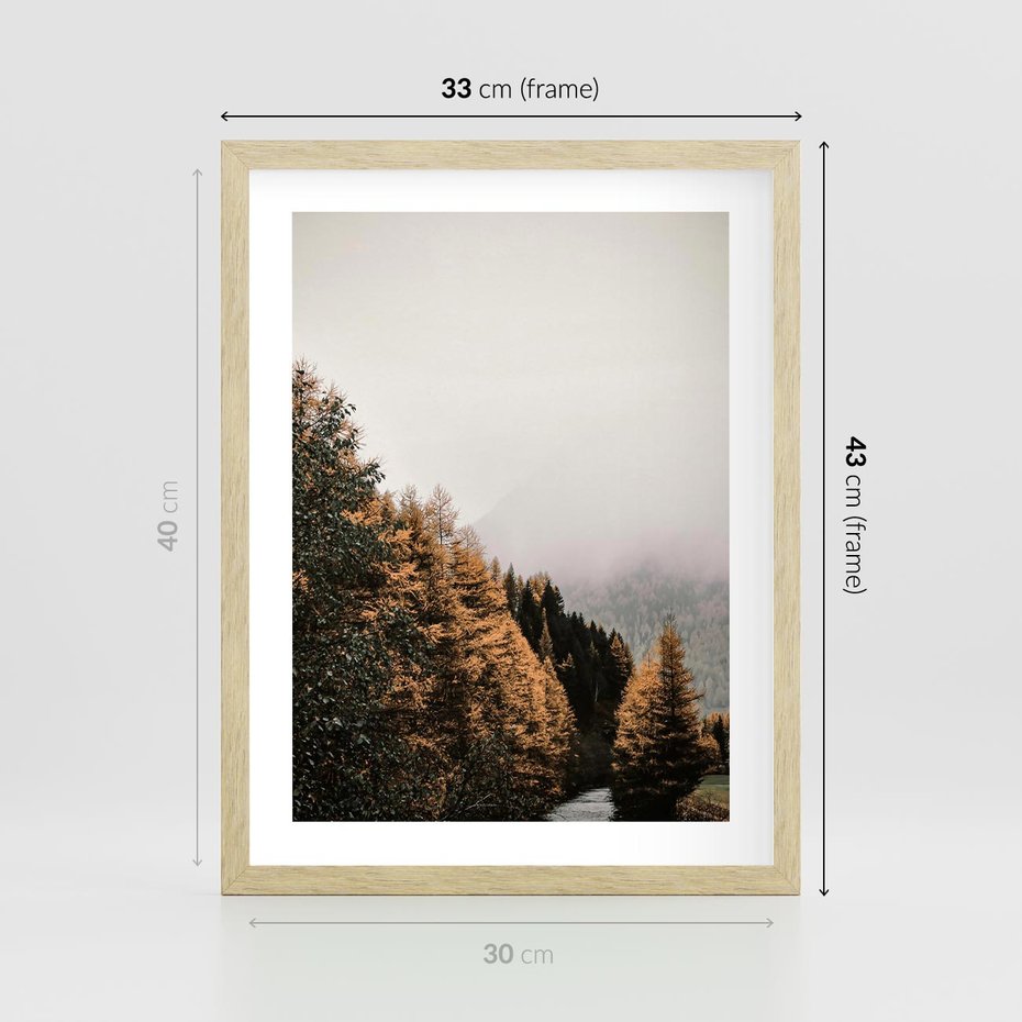 Plakat w ramie 30x40 - Kolorowa Jesień w Górskim Lesie - las, jesień - rama drewno