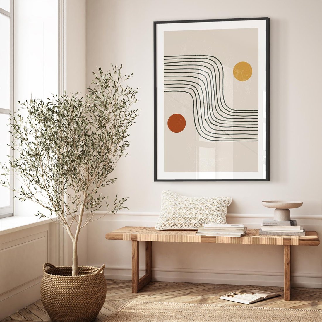 Plakat w ramie 50x70 - Czysta Refleksja - abstrakcyjna sztuka, boho kształty - rama czarna