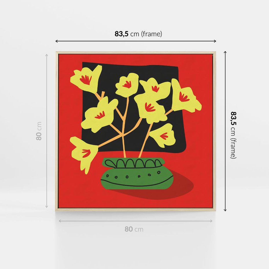 Obraz w ramie 80x80 - Abstrakcyjne Przenikanie - abstrakcyjne kwiaty, czerwone tło - rama drewno