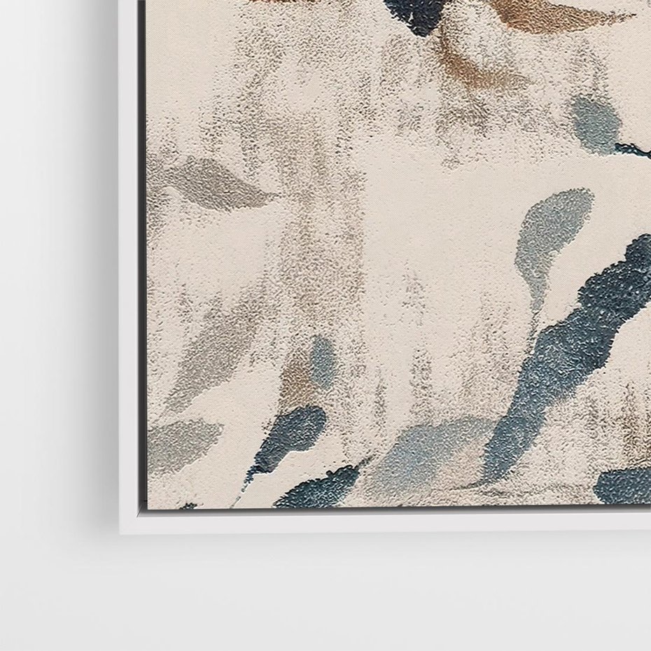 Obraz w ramie 80x80 - Refleksje liściowych barw - abstrakcyjne kształty, przypominają liście - rama biała