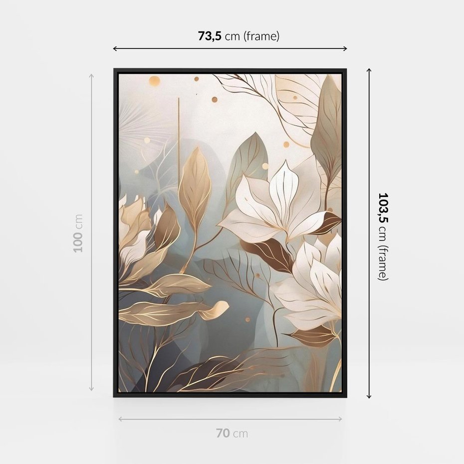 Obraz w ramie 70x100 - Ekspresjonistyczny deszcz uczuć - grafika, złote kwiaty - rama czarna