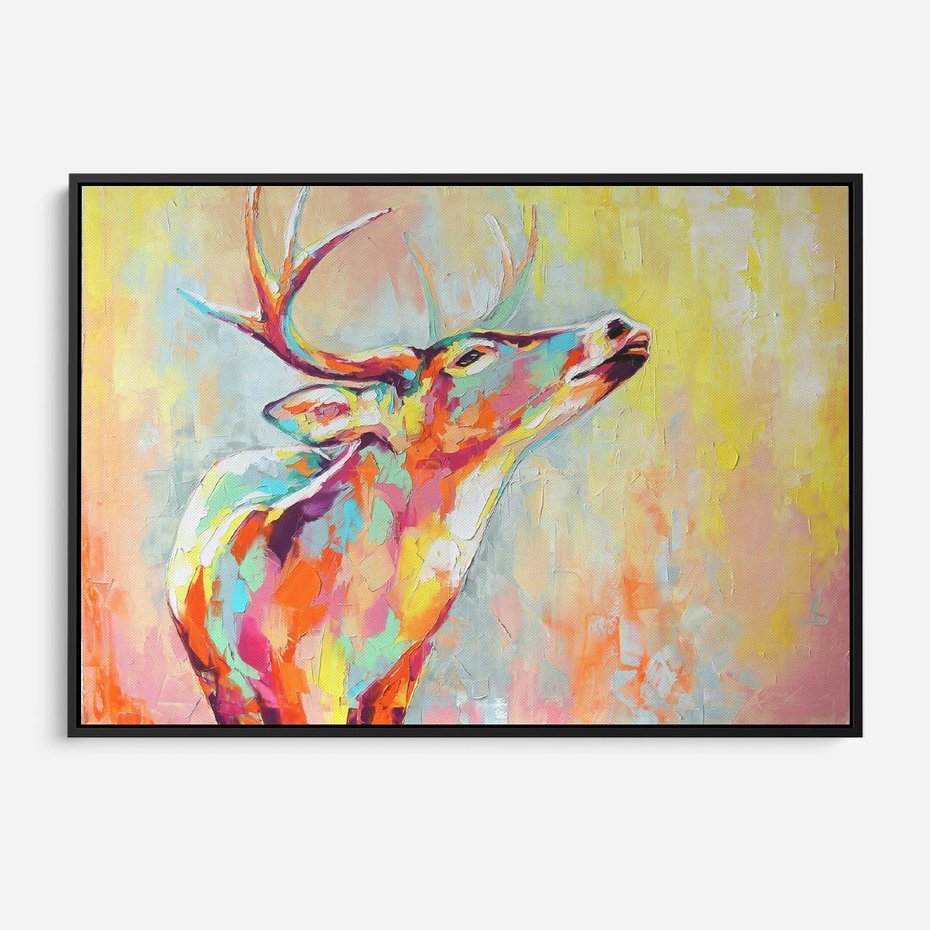 Obraz w ramie 100x70 - Impresje snów malarza - kolorowy olejny obraz, jeleń ryczący na rykowisku - rama czarna