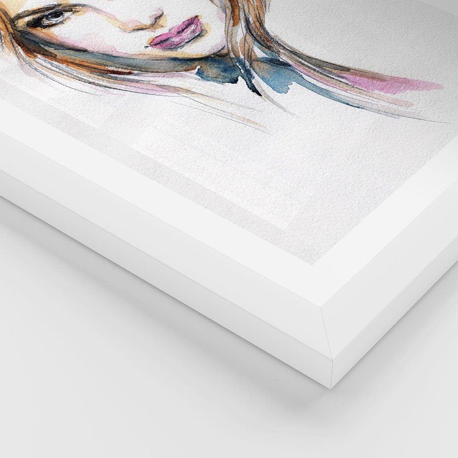 Plakat w ramie 30x40 - Abstrakcyjny portret kobiecy - grafika, kobieta - rama biała