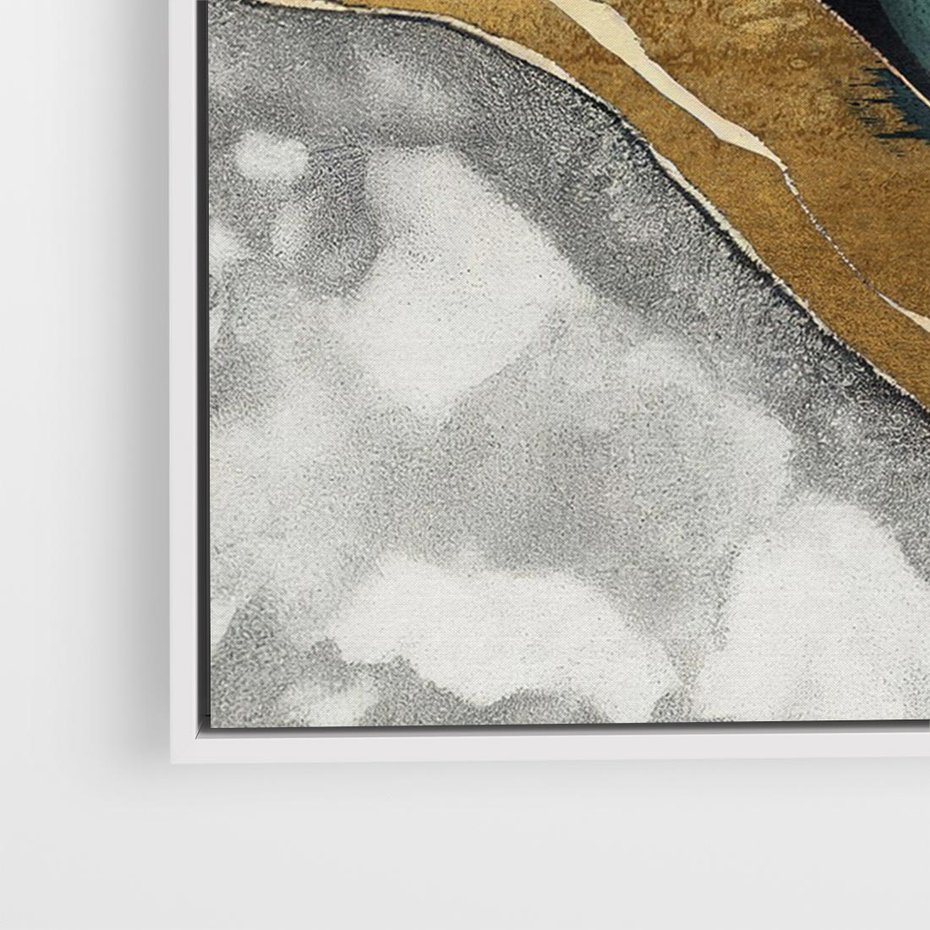 Obraz w ramie 120x80 - Refrakcje płynącej rzeczywistości - jak marmurowa rzeka, linie złota - rama biała