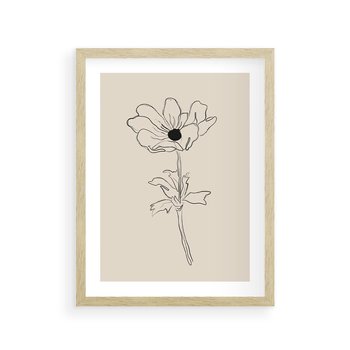 Plakat w ramie 30x40 - Przenikający Dialog - szkic kwiatu, mnimalistyczny szkic - rama drewno