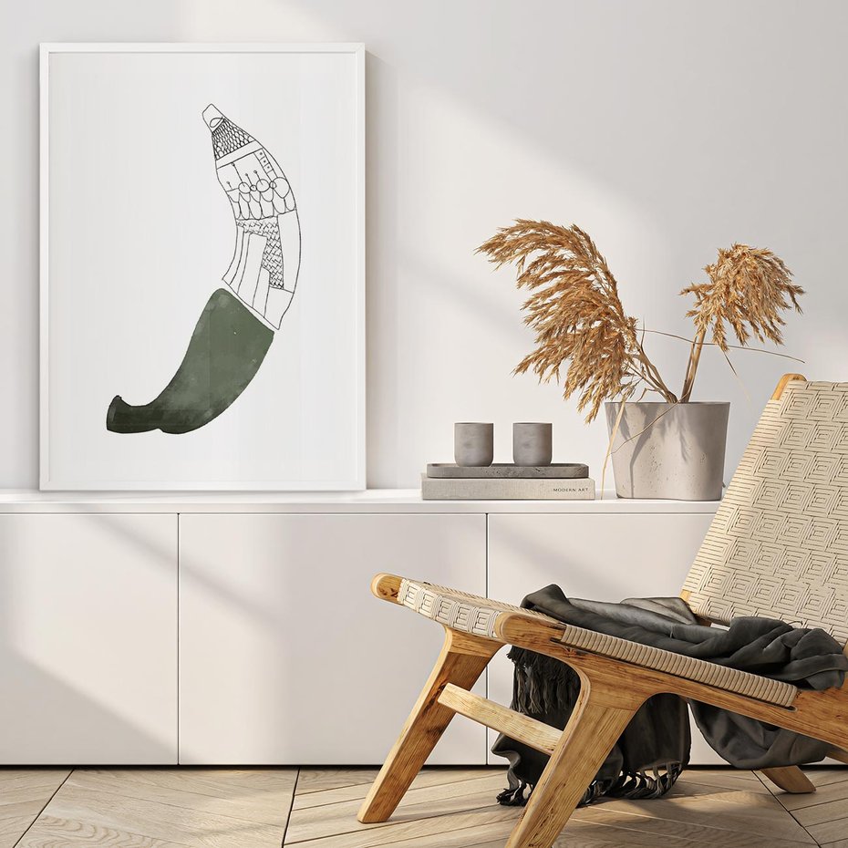 Plakat w ramie 40x50 - Rozkwitające Barwy Akwareli - minimalistyczny plakat, banan - rama biała