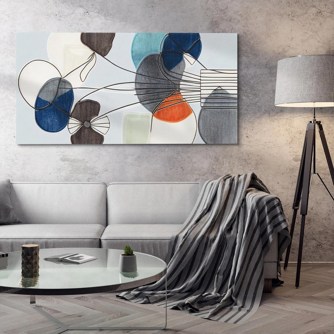 Obraz na płótnie 120x60 - Plamy w Niebieskim - sztuka abstrakcyjna, linie