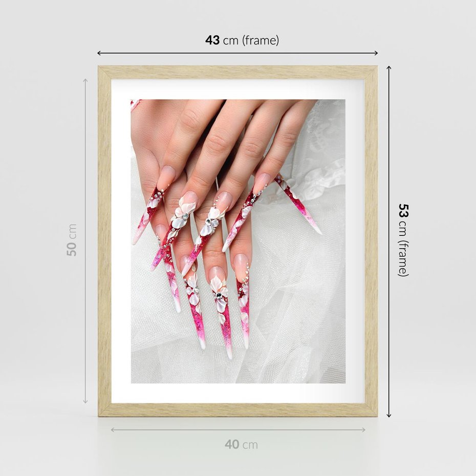 Plakat w ramie 40x50 - Paznokcie jak dzieło sztuki - paznokcie, manicure - rama drewno