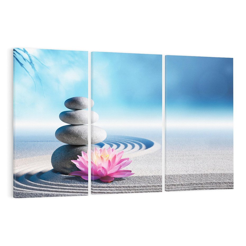 Obraz na płótnie 120x80 - Spokój Kamieni i Kwiatów w SPA - kamienie, piasek