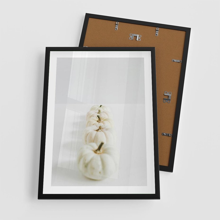 Plakat w ramie 50x70 - Białe Dynie - białe dynie, jesień - rama czarna